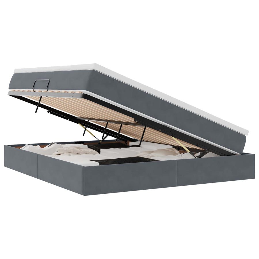 Opbergbed met matras Donkergrijs 160 x 200 cm Fluweel