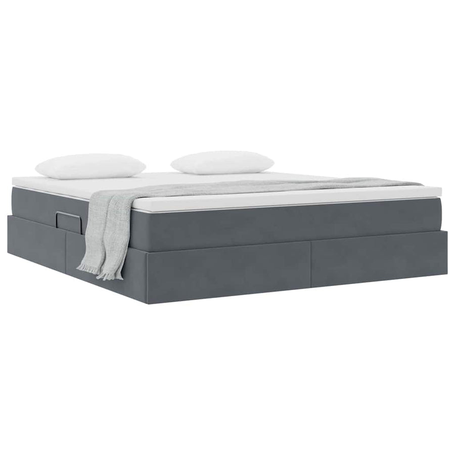 Opbergbed met matras Donkergrijs 160 x 200 cm Fluweel