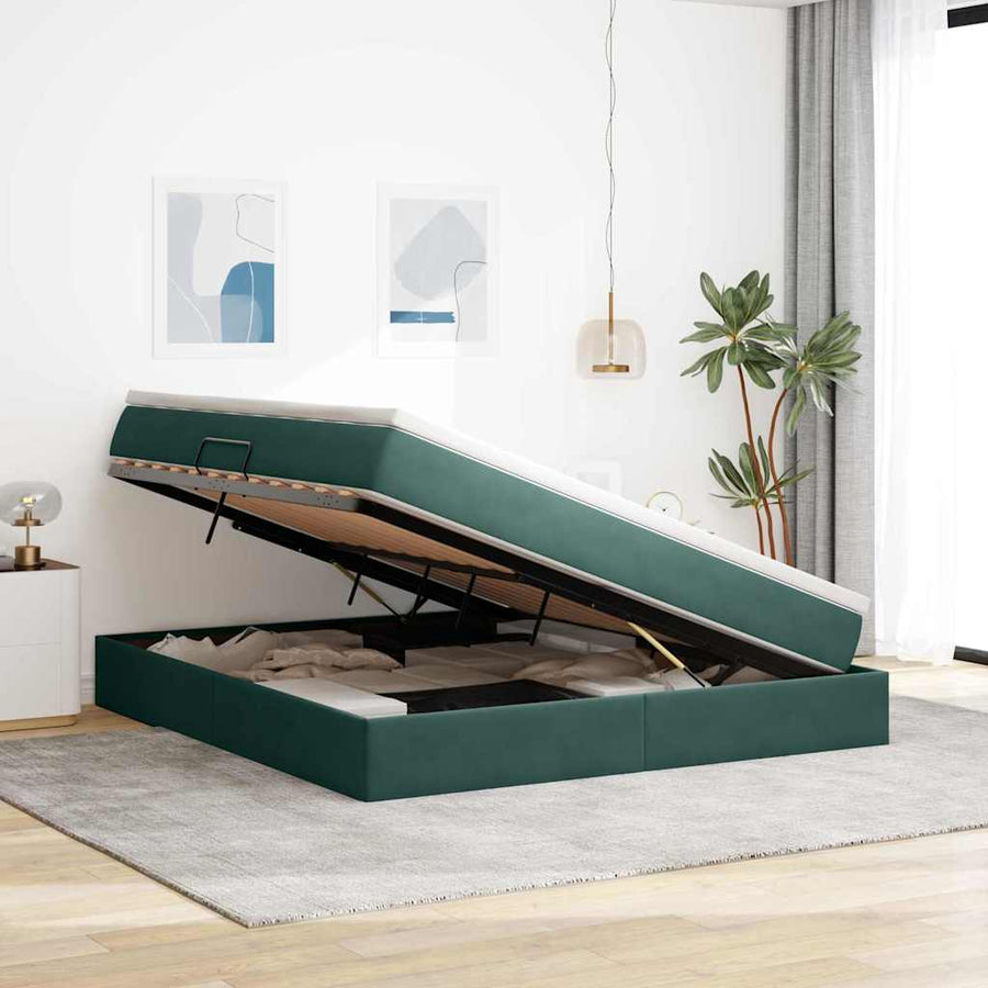 Opbergbed met matras Donkergroen 160 x 200 cm Fluweel