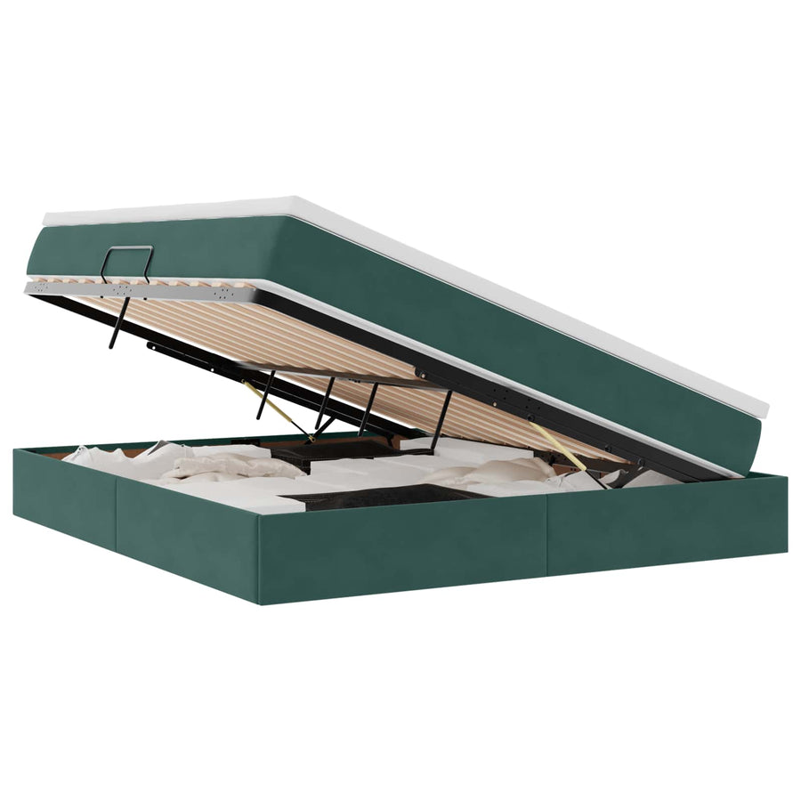Opbergbed met matras Donkergroen 160 x 200 cm Fluweel