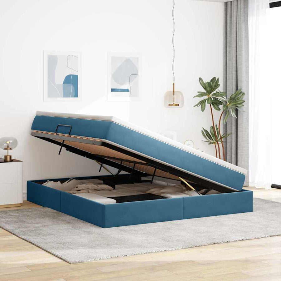 Opbergbed met matras Donkerblauw 160 x 200 cm Fluweel