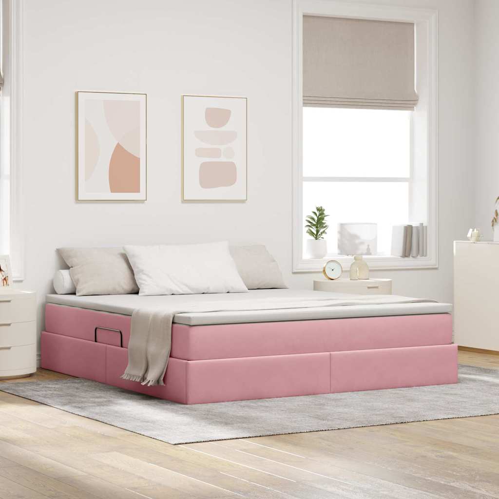 Opbergbed met matras met matras Roze 160 x 200 cm Fluweel