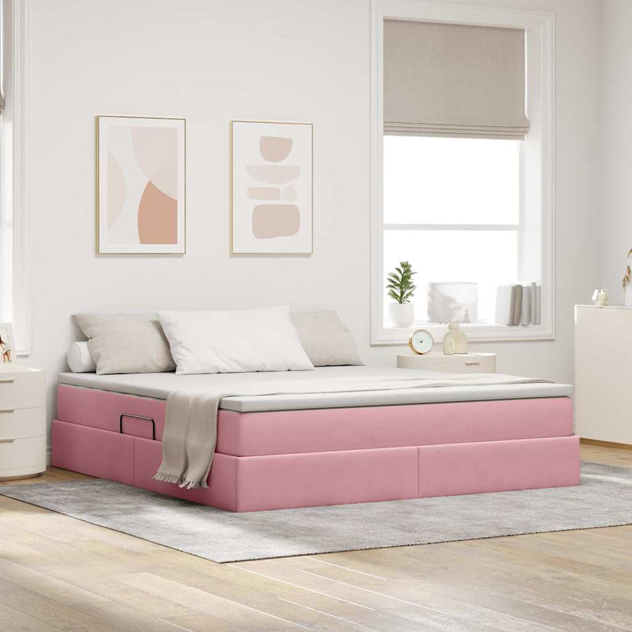 Opbergbed met matras met matras Roze 160 x 200 cm Fluweel