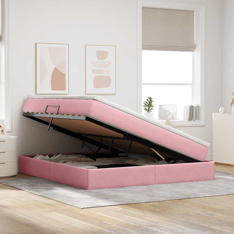 Opbergbed met matras met matras Roze 160 x 200 cm Fluweel