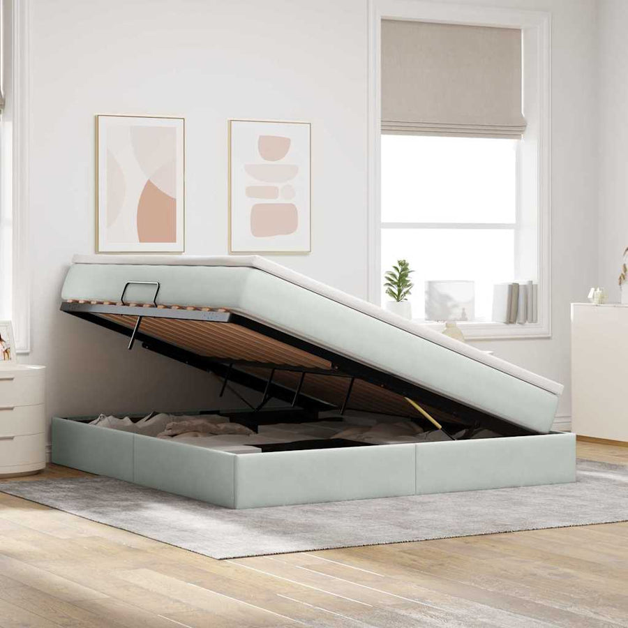 Opbergbed met matras met matras Lichtgrijs 180 x 200 cm Fluweel
