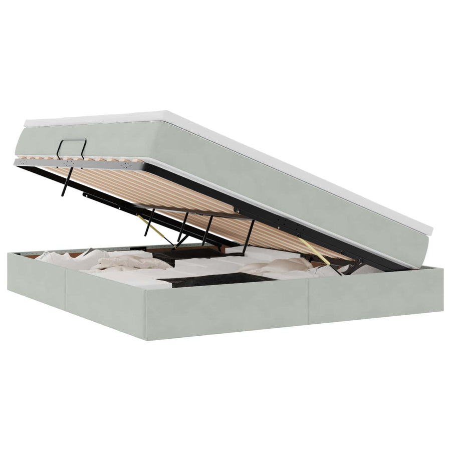 Opbergbed met matras met matras Lichtgrijs 180 x 200 cm Fluweel