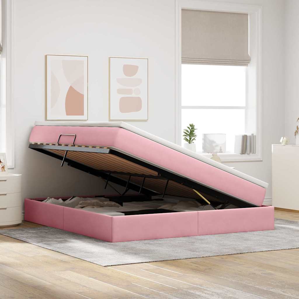 Opbergbed met matras met matras Roze 180 x 200 cm Fluweel