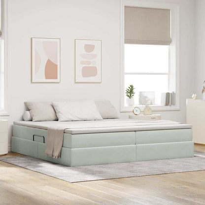 Opbergbed met matras met matras Lichtgrijs 200 x 200 cm Fluweel