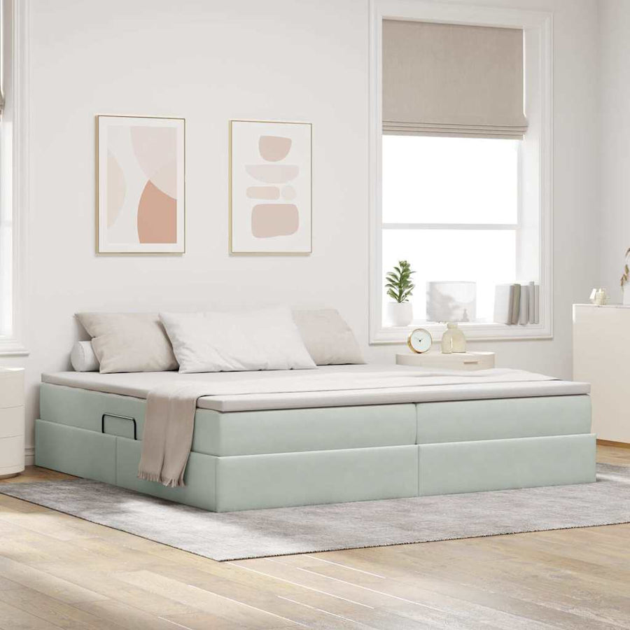 Opbergbed met matras met matras Lichtgrijs 200 x 200 cm Fluweel