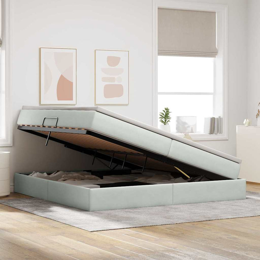 Opbergbed met matras met matras Lichtgrijs 200 x 200 cm Fluweel