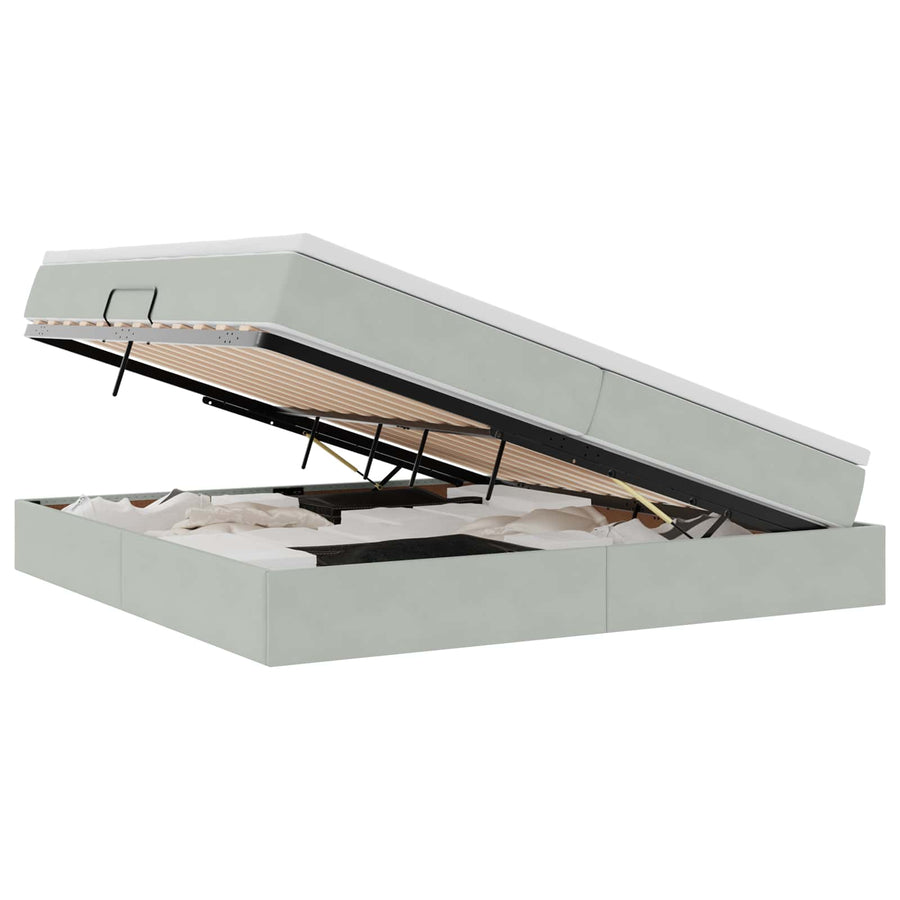 Opbergbed met matras met matras Lichtgrijs 200 x 200 cm Fluweel