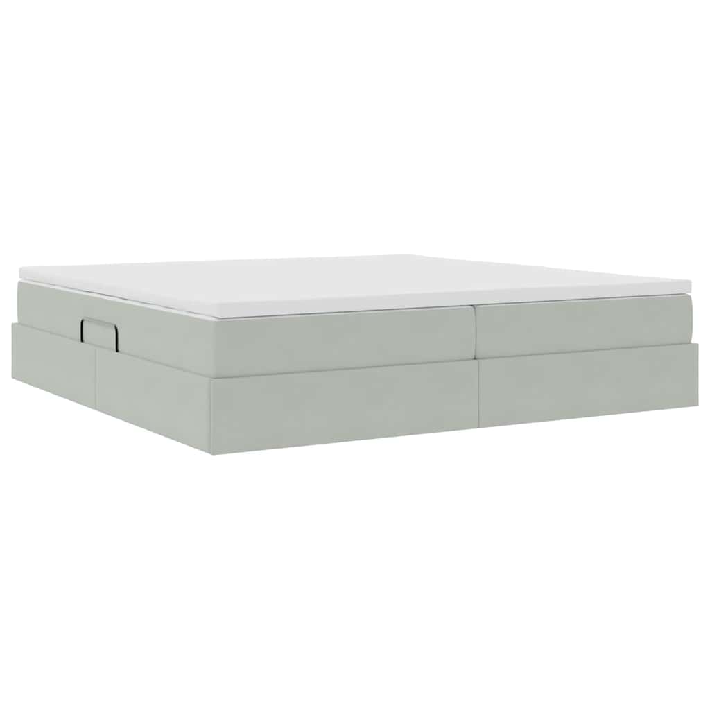 Opbergbed met matras met matras Lichtgrijs 200 x 200 cm Fluweel