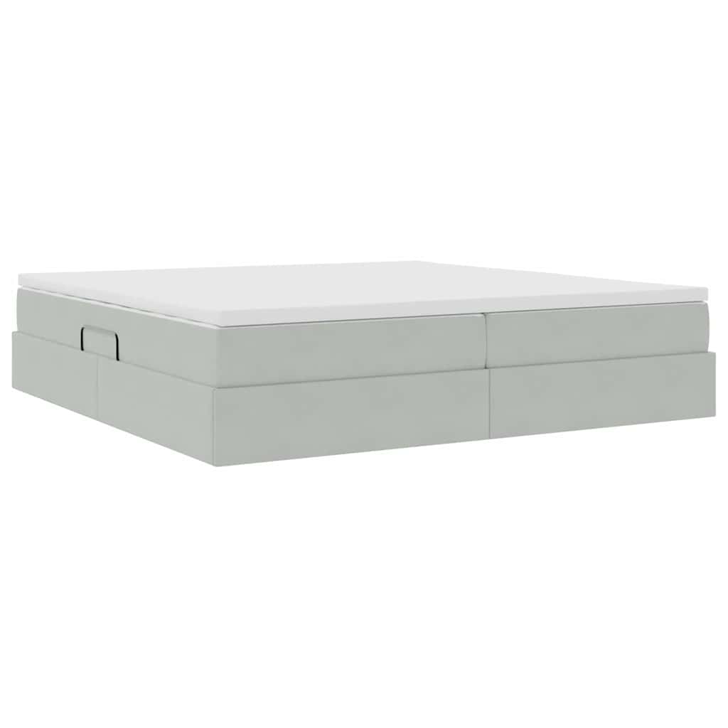 Opbergbed met matras met matras Lichtgrijs 200 x 200 cm Fluweel