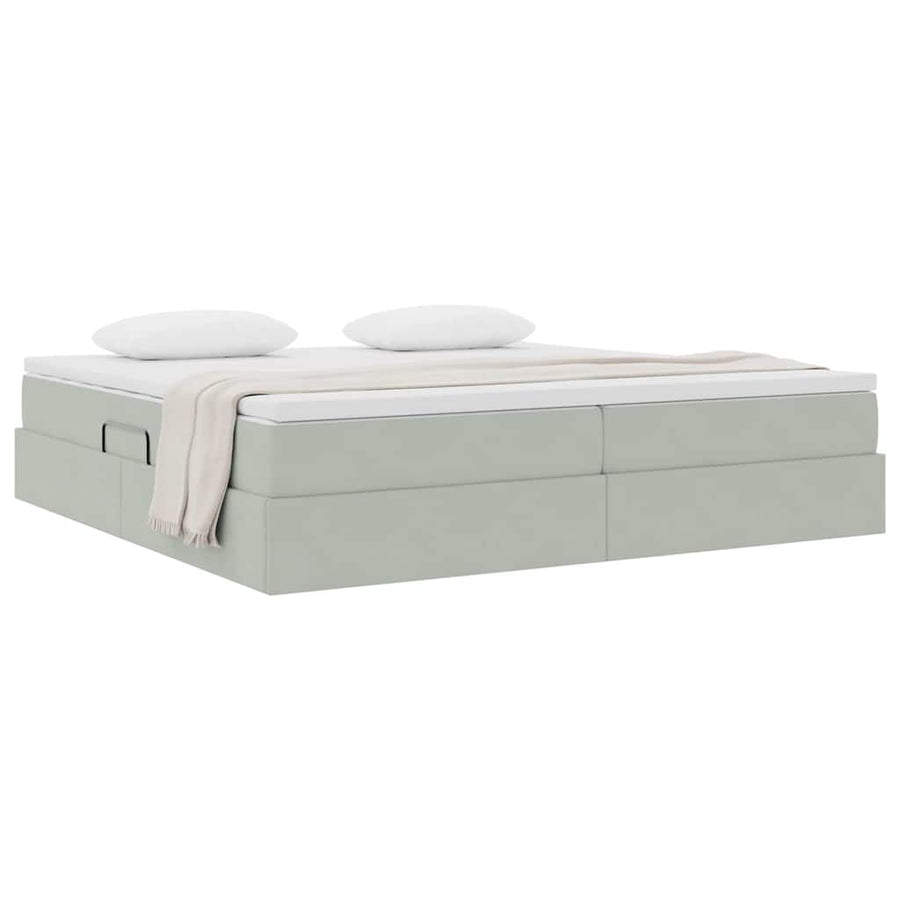 Opbergbed met matras met matras Lichtgrijs 200 x 200 cm Fluweel