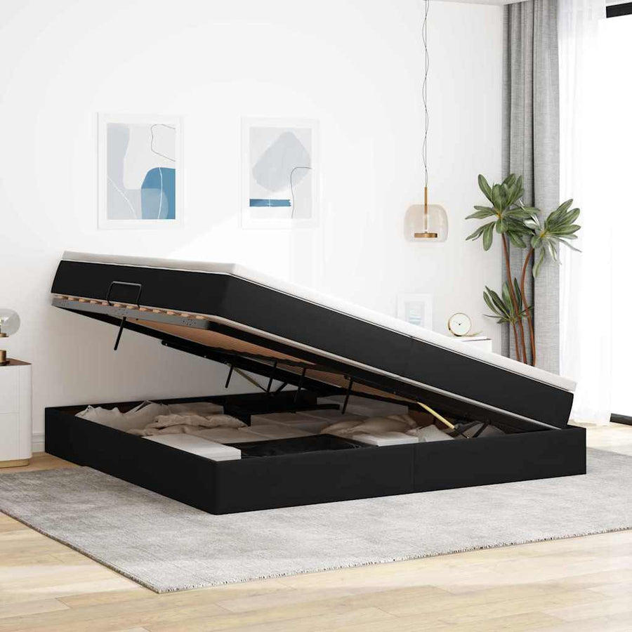 Opbergbed met matras met matras Zwart 200 x 200 cm Fluweel
