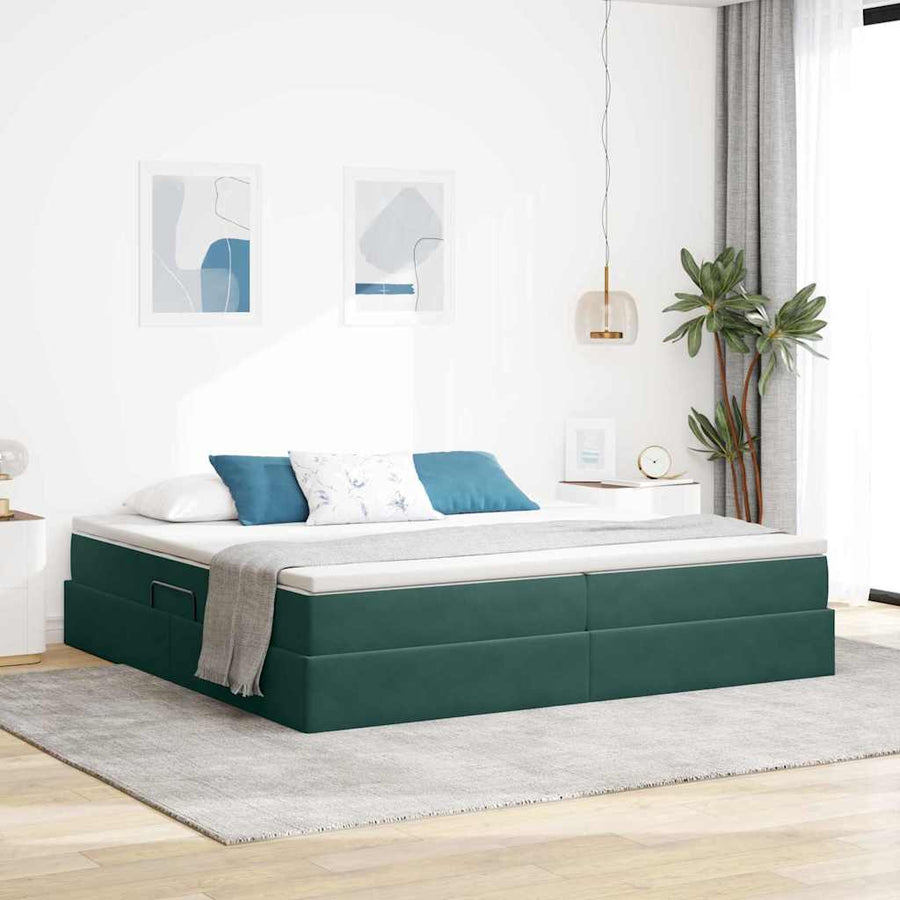 Opbergbed met matras Donkergroen 200 x 200 cm Fluweel