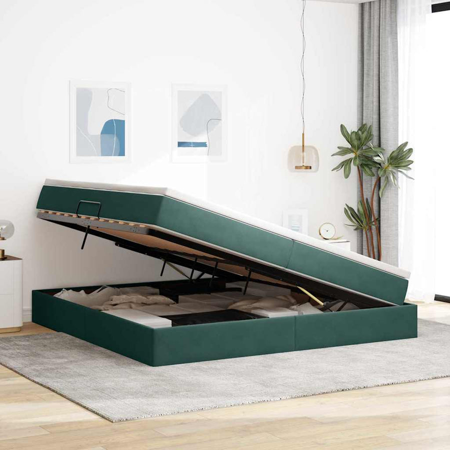 Opbergbed met matras Donkergroen 200 x 200 cm Fluweel