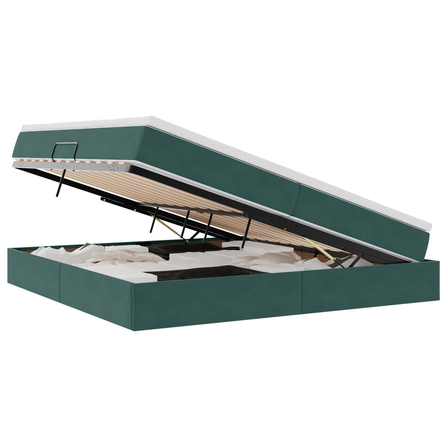 Opbergbed met matras Donkergroen 200 x 200 cm Fluweel