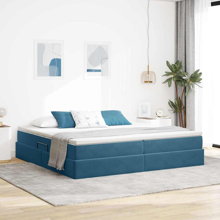 Opbergbed met matras Donkerblauw 200 x 200 cm Fluweel