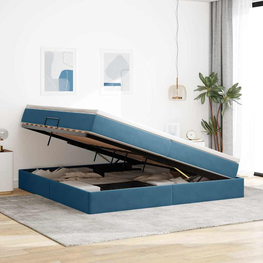 Opbergbed met matras Donkerblauw 200 x 200 cm Fluweel