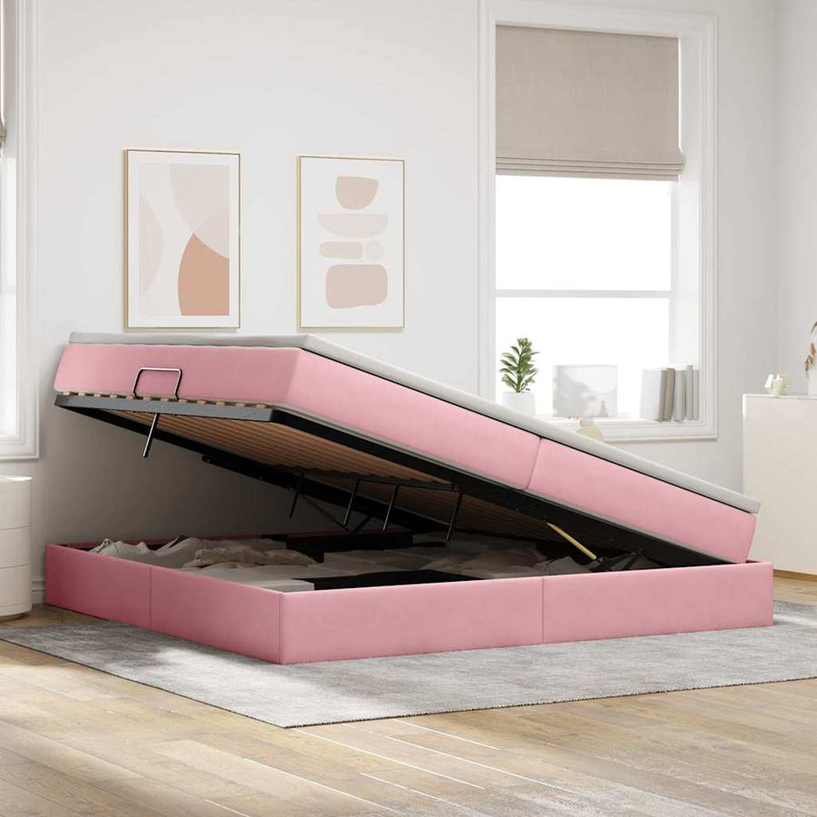 Opbergbed met matras met matras Roze 200 x 200 cm Fluweel