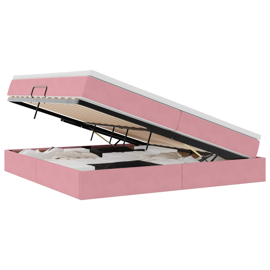 Opbergbed met matras met matras Roze 200 x 200 cm Fluweel