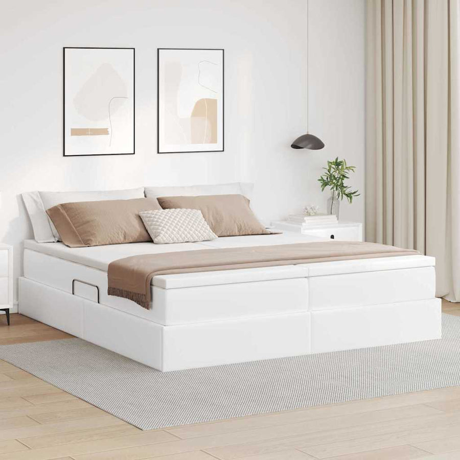 Opbergbed met matras met matras Wit 180 x 200 cm Nep Leer