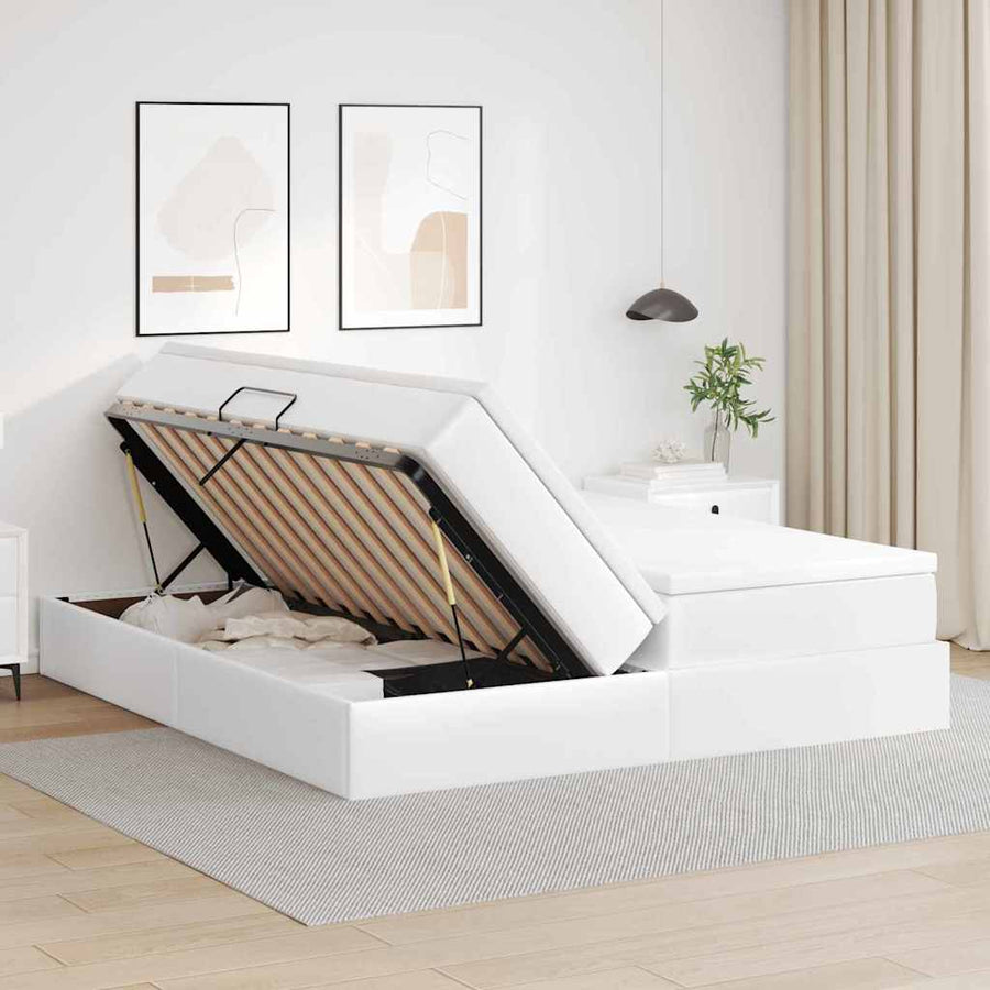 Opbergbed met matras met matras Wit 180 x 200 cm Nep Leer