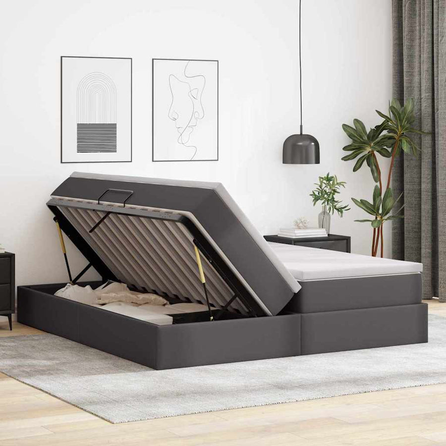 Opbergbed met matras met matras Grijs 180 x 200 cm Nep Leer