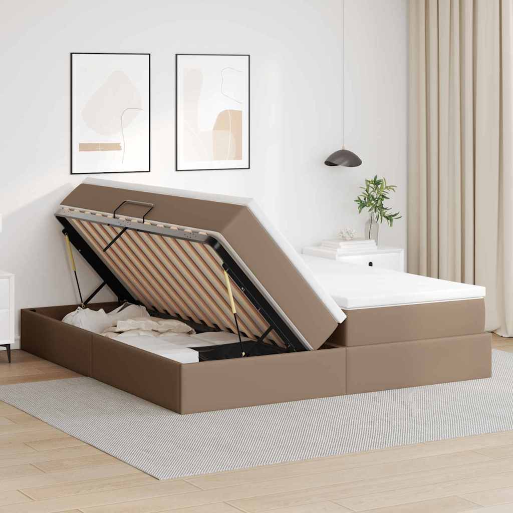 Opbergbed met matras Cappuccino 180 x 200 cm Nep Leer