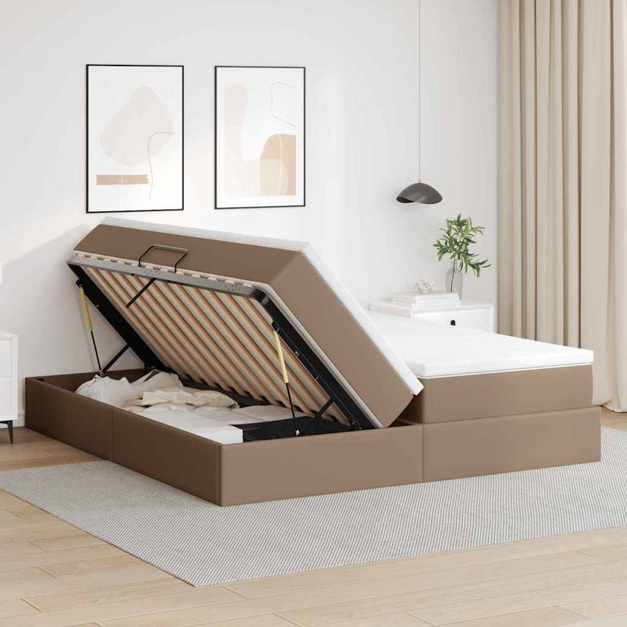 Opbergbed met matras Cappuccino 180 x 200 cm Nep Leer