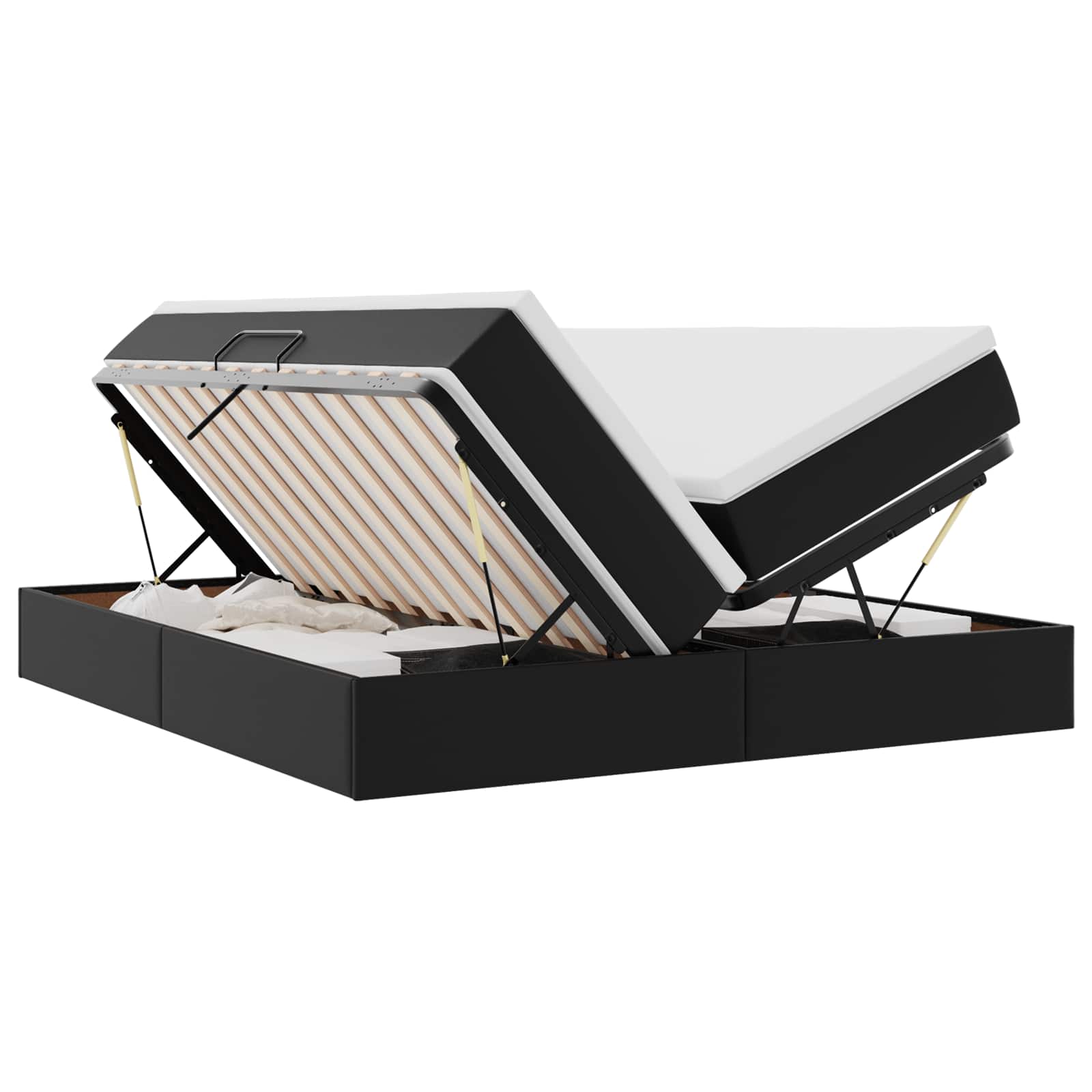Opbergbed met matras met matras Zwart 200 x 200 cm Nep Leer
