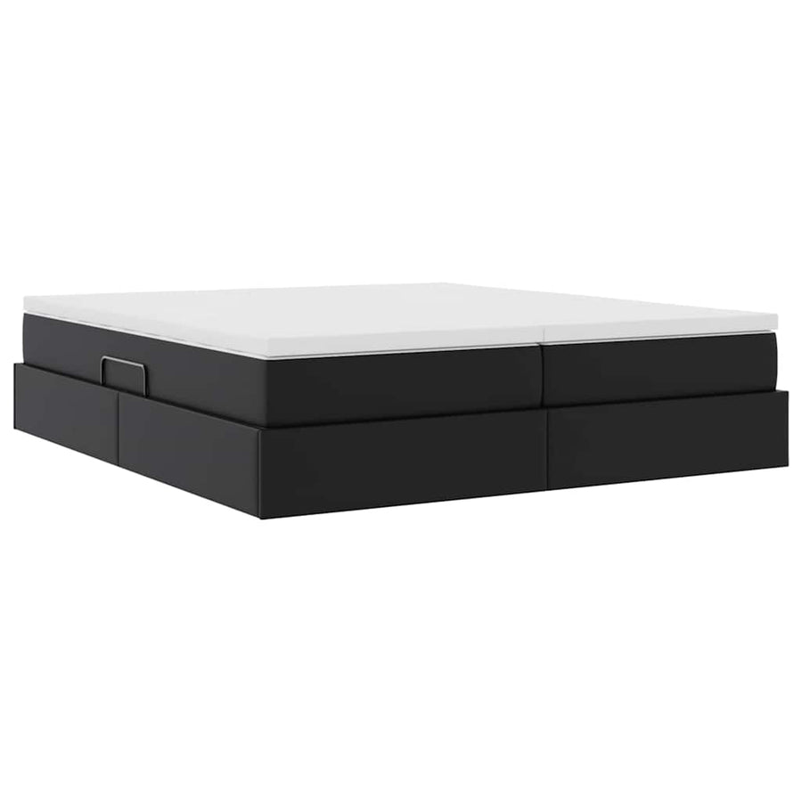 Opbergbed met matras met matras Zwart 200 x 200 cm Nep Leer