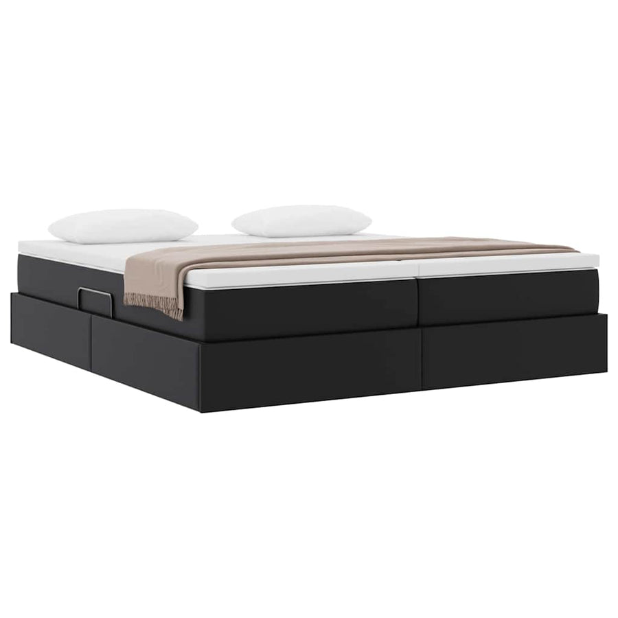 Opbergbed met matras met matras Zwart 200 x 200 cm Nep Leer