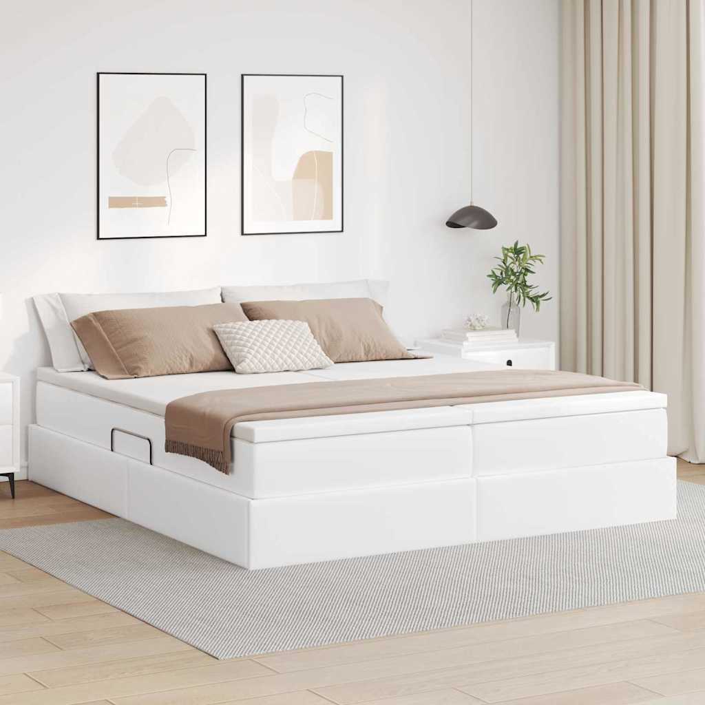 Opbergbed met matras met matras Wit 200 x 200 cm Nep Leer