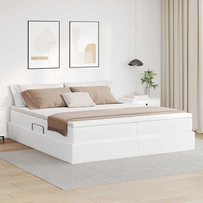 Opbergbed met matras met matras Wit 200 x 200 cm Nep Leer