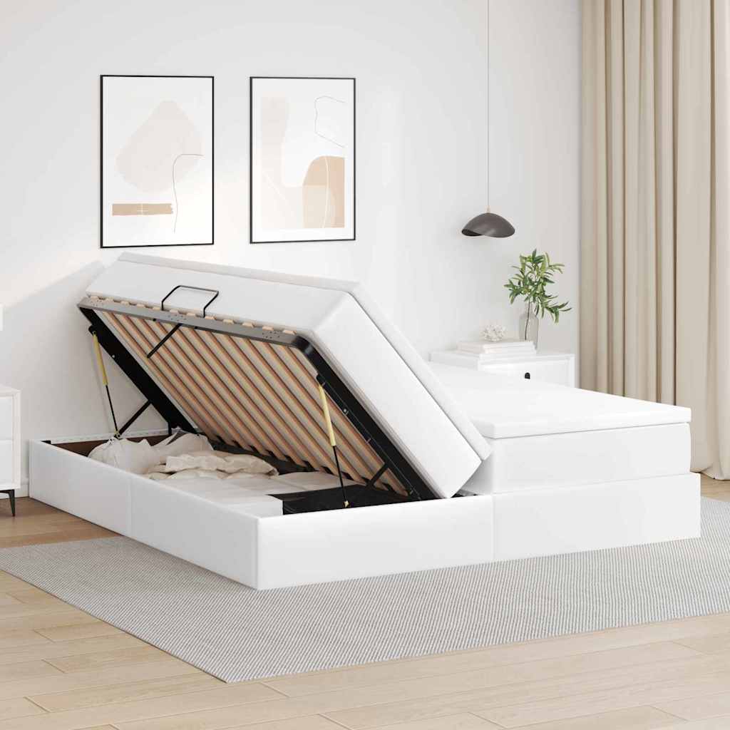 Opbergbed met matras met matras Wit 200 x 200 cm Nep Leer
