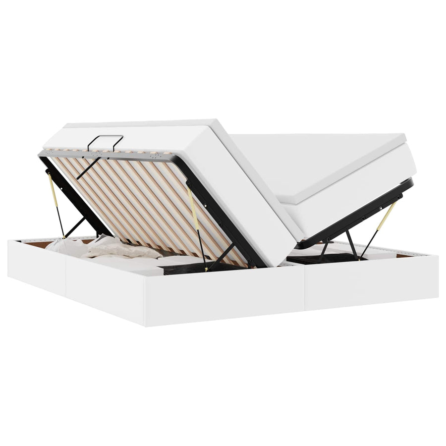 Opbergbed met matras met matras Wit 200 x 200 cm Nep Leer