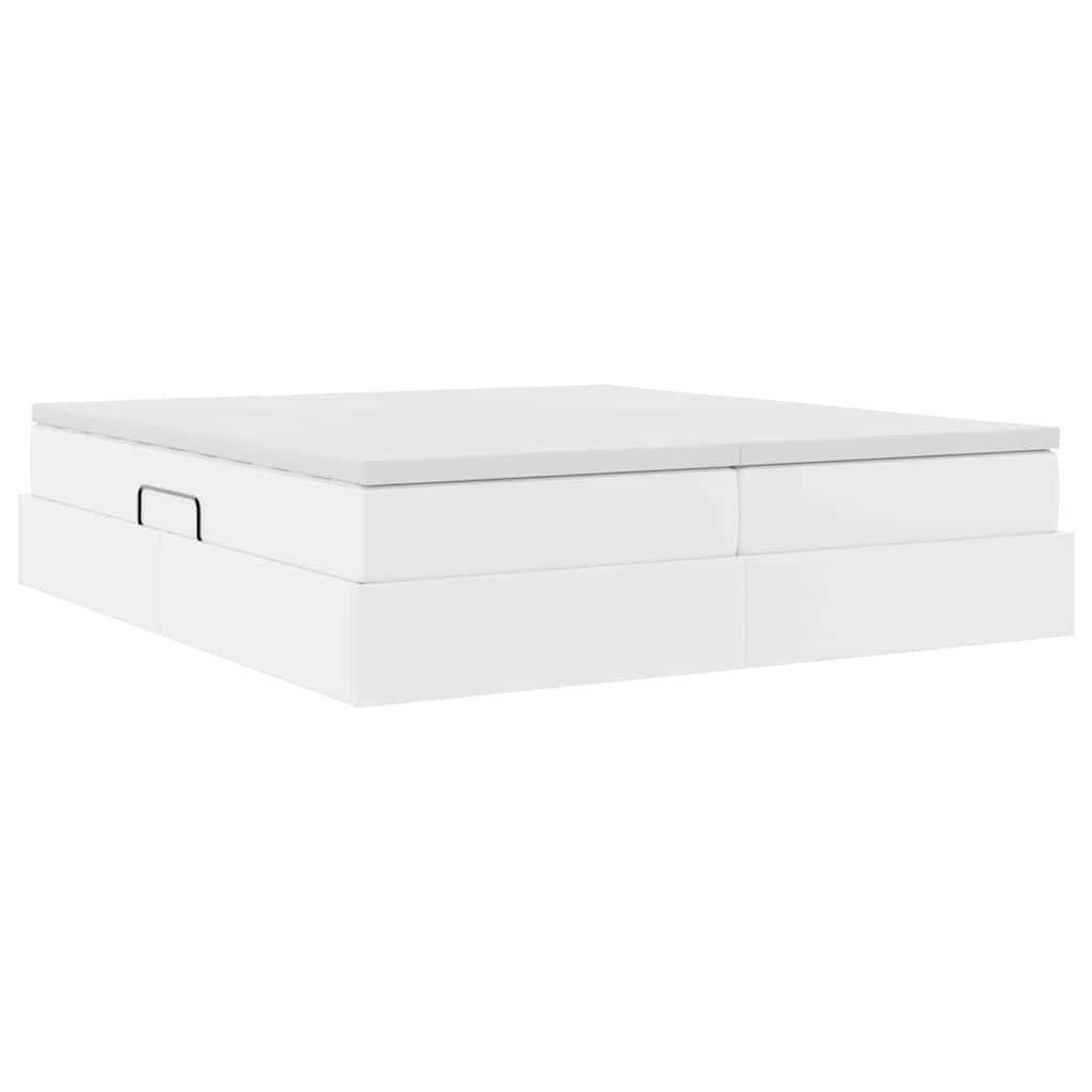 Opbergbed met matras met matras Wit 200 x 200 cm Nep Leer