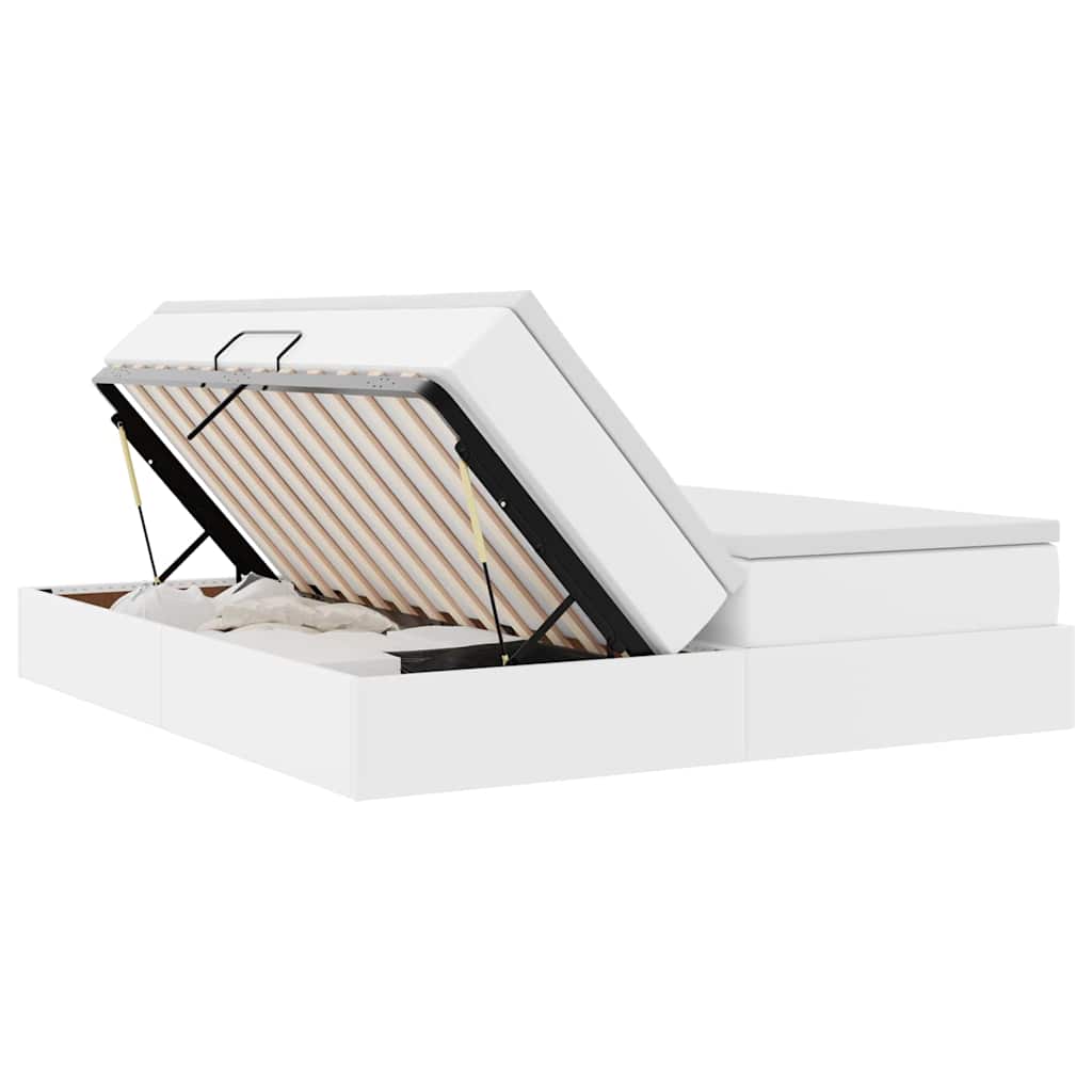 Opbergbed met matras met matras Wit 200 x 200 cm Nep Leer