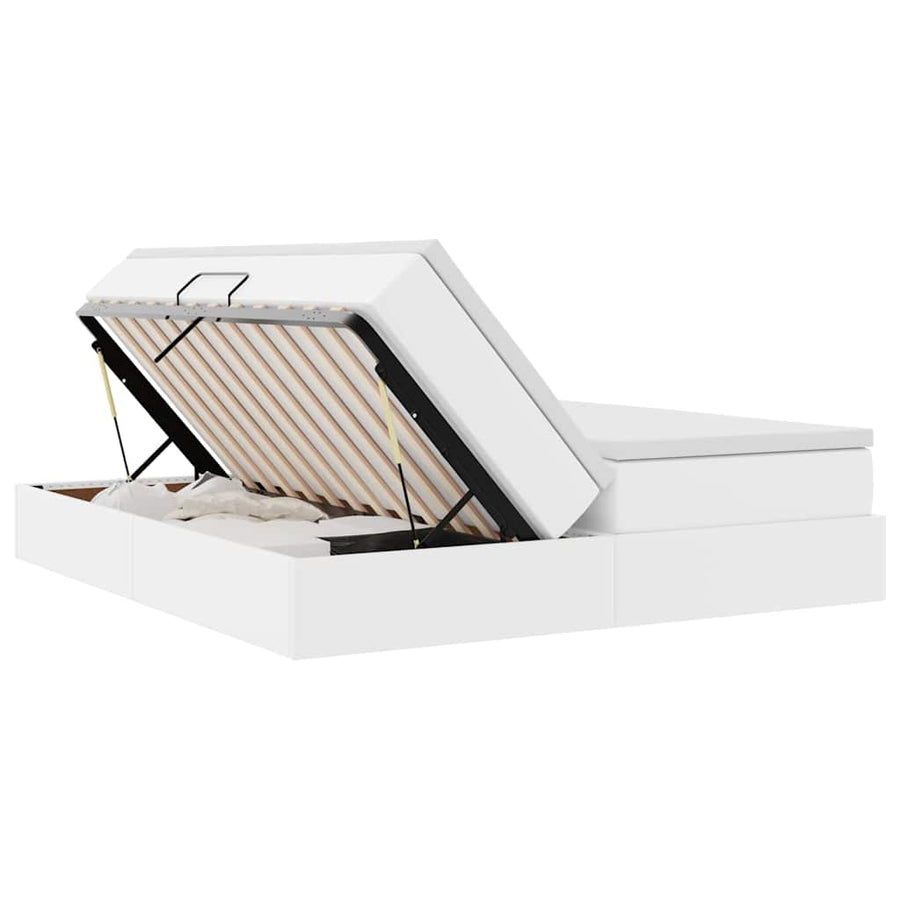 Opbergbed met matras met matras Wit 200 x 200 cm Nep Leer