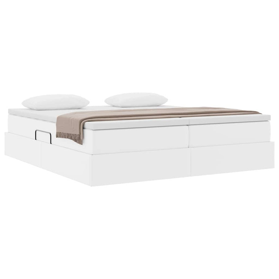 Opbergbed met matras met matras Wit 200 x 200 cm Nep Leer