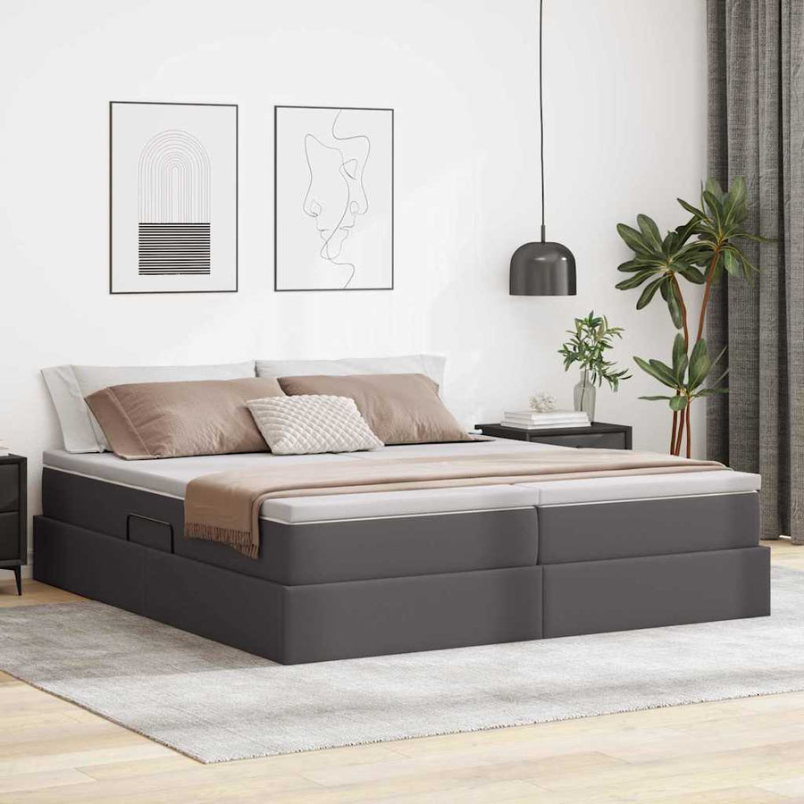 Opbergbed met matras met matras Grijs 200 x 200 cm Nep Leer