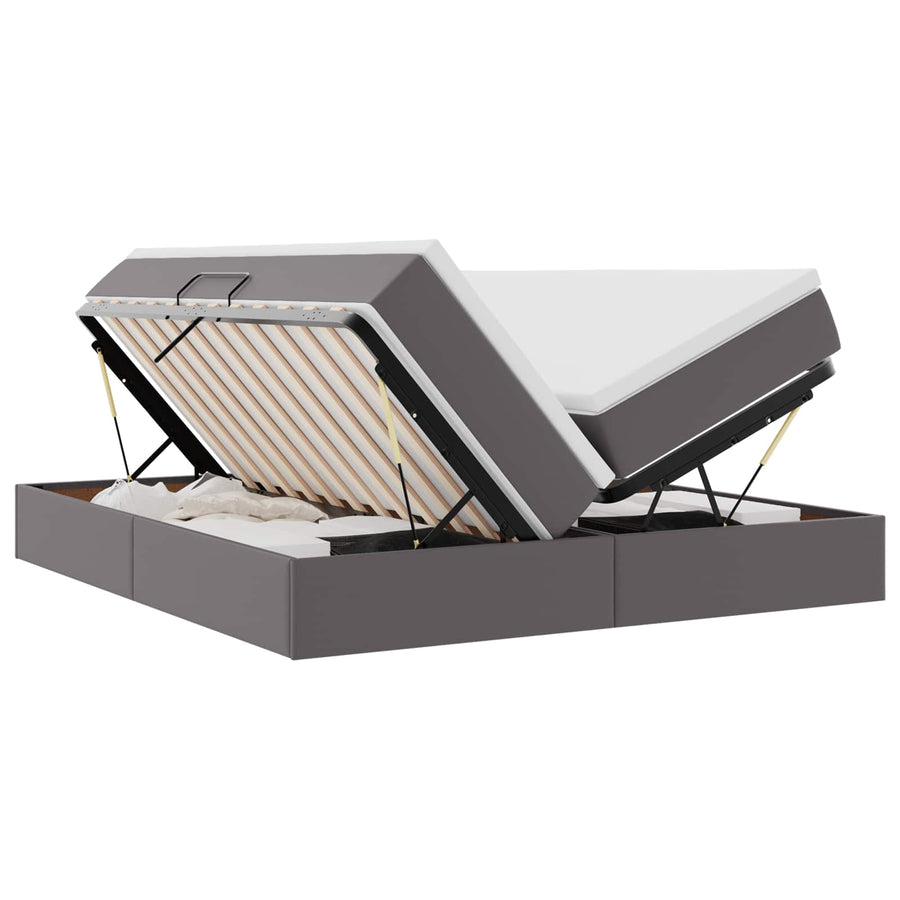 Opbergbed met matras met matras Grijs 200 x 200 cm Nep Leer