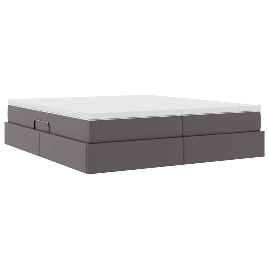 Opbergbed met matras met matras Grijs 200 x 200 cm Nep Leer