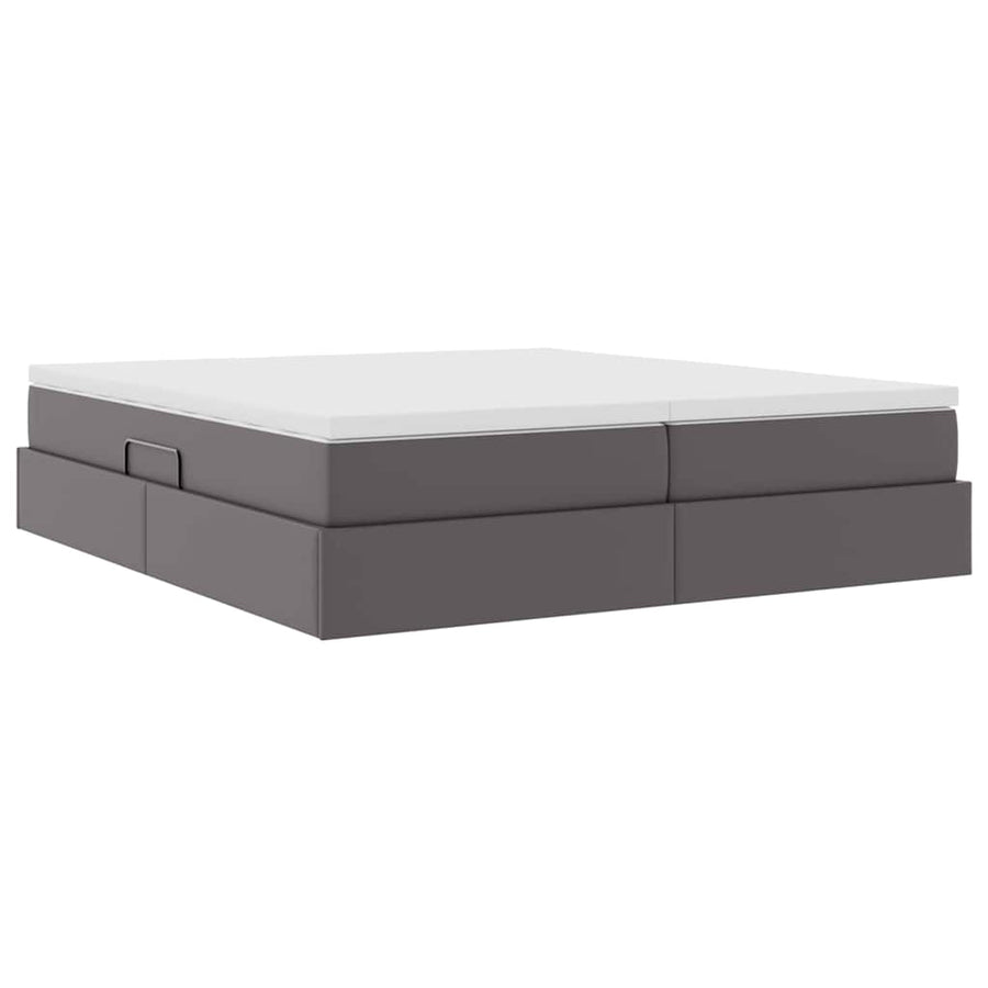 Opbergbed met matras met matras Grijs 200 x 200 cm Nep Leer