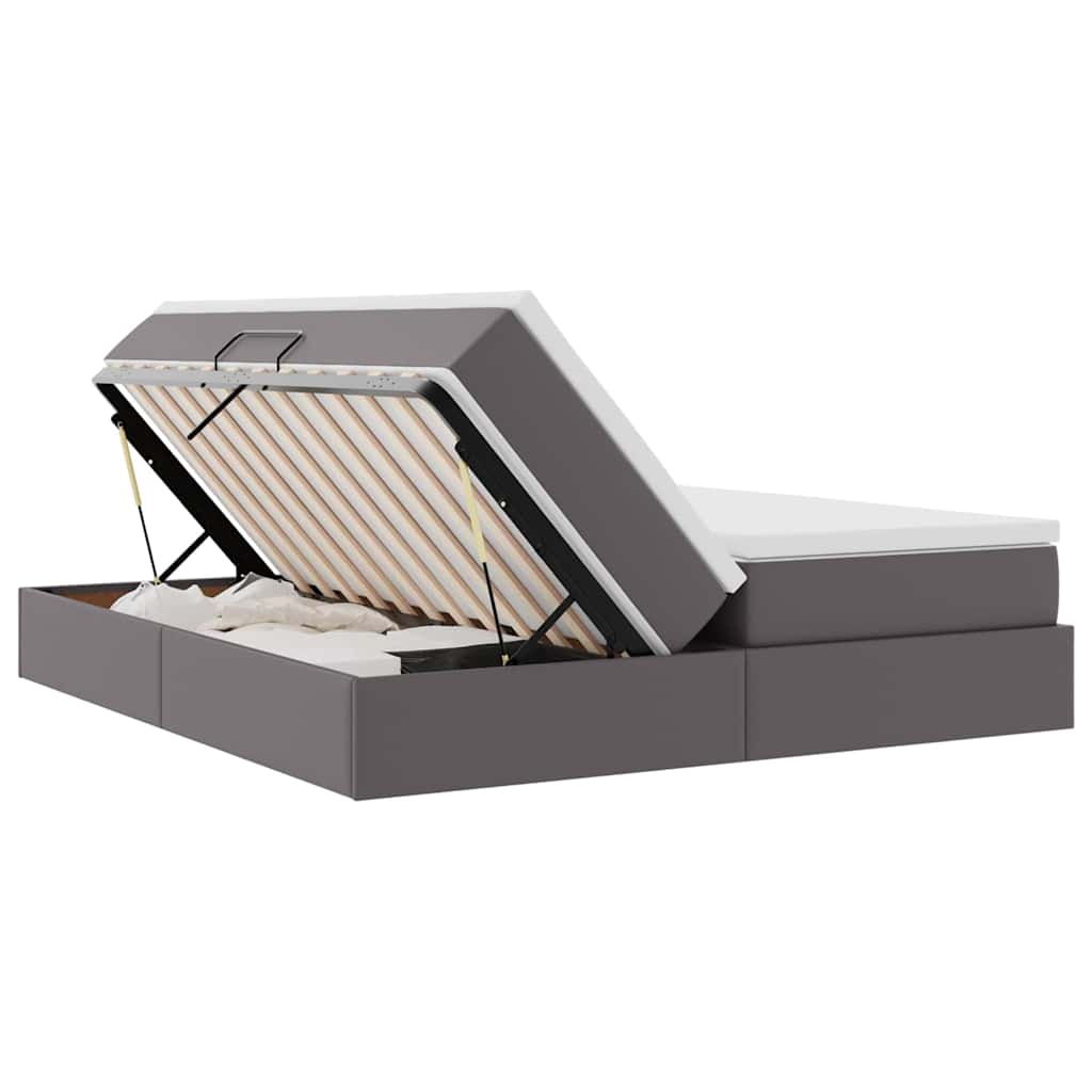 Opbergbed met matras met matras Grijs 200 x 200 cm Nep Leer