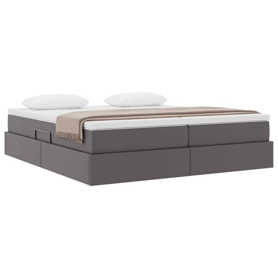 Opbergbed met matras met matras Grijs 200 x 200 cm Nep Leer
