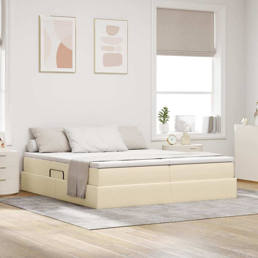 Opbergbed met matras met matras Crème 200 x 200 cm Polyester