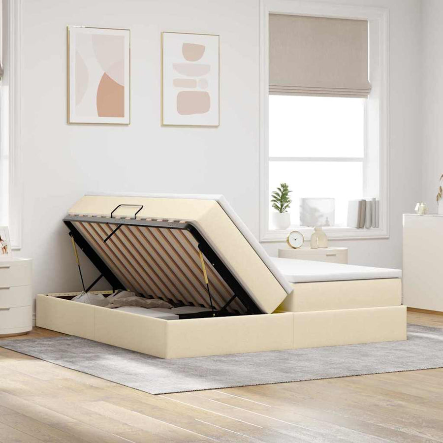 Opbergbed met matras met matras Crème 200 x 200 cm Polyester